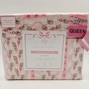 Nanette Lepore Queen 6 Piece Sheet Set Pink Floral Stripe Pattern Coquette Roses